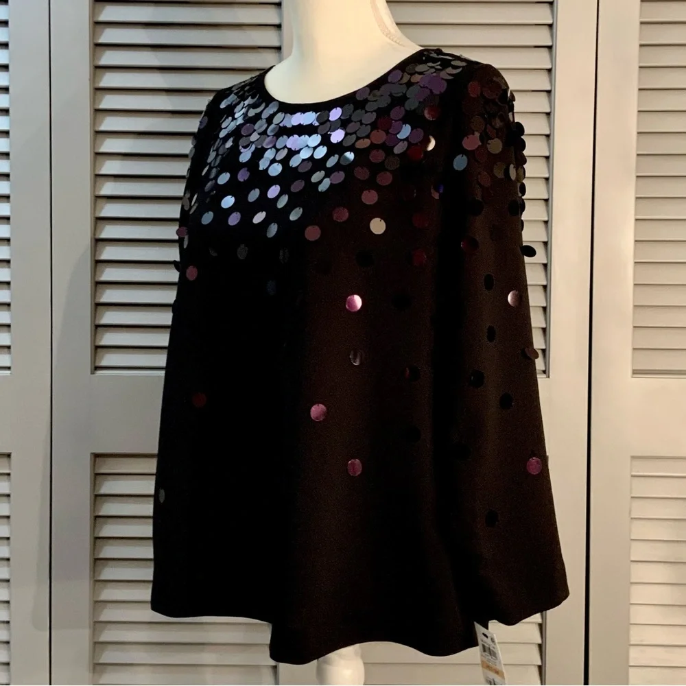 NWT Alfani Black/Gilded Plum Sequin Embellished Top - Picture 2 of 12